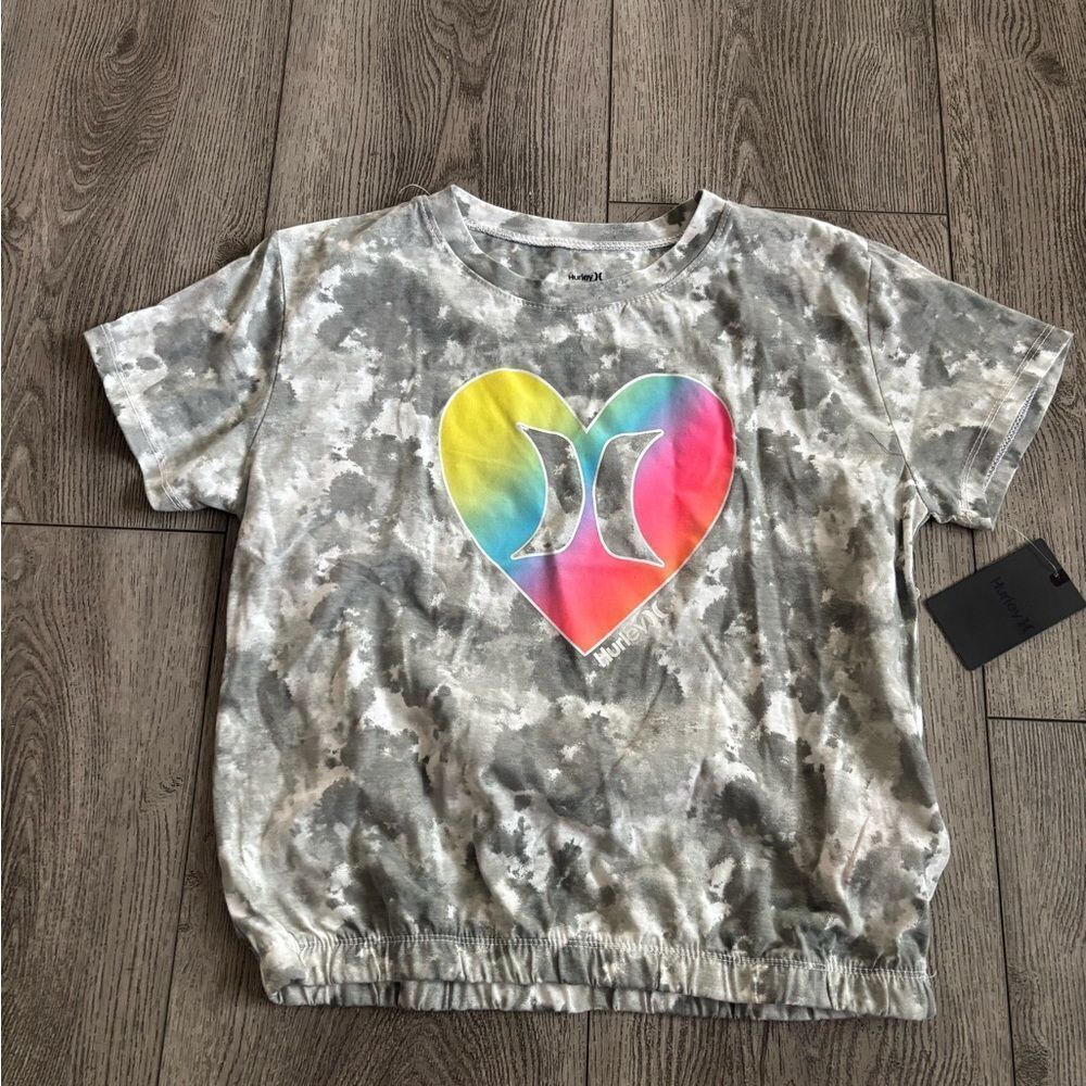 Hurley Gray Tie-Dye Kids Shirt with Heart Design